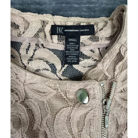 INC Womens Small Lace Jacket Beige Floral Long Sleeve Full Zip - Picture 3 of 8